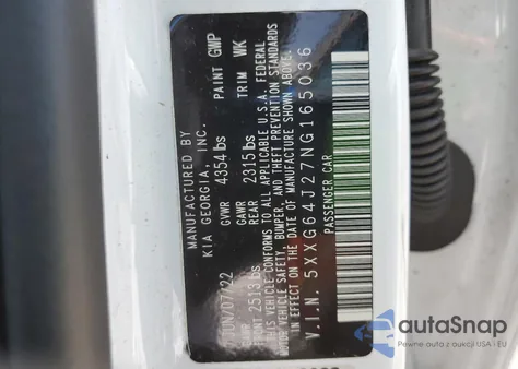 2022 Kia K5 Gt Line from USA, damaged, VIN 5XXG64J27NG165036